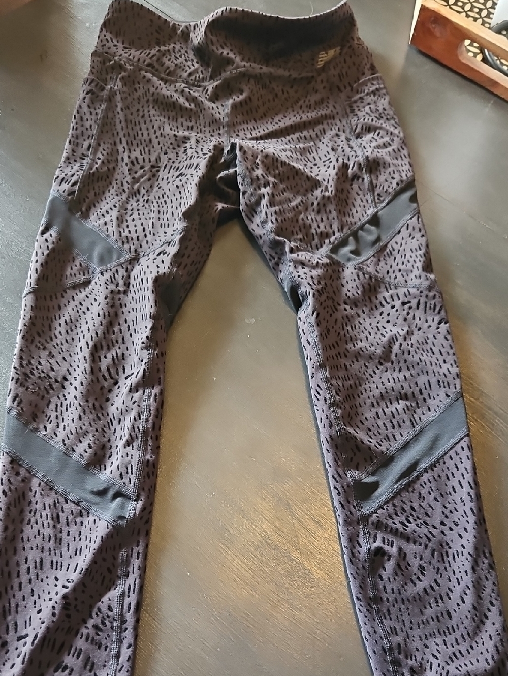 Black New Balance Patterned Athletic Leggings with Mesh Panels